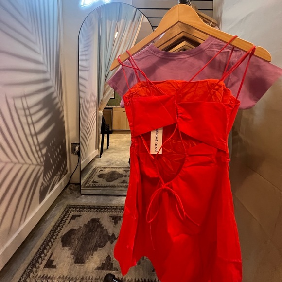 Pretty Garbage Ruched Poplin Mini Dress Red - Picture 8 of 16